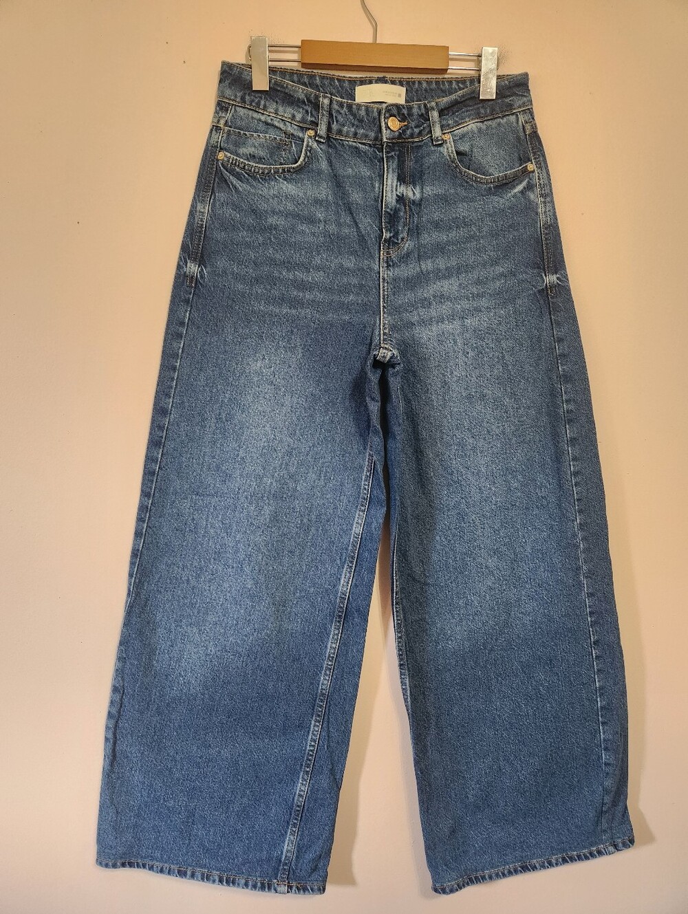 ZARA High Waisted Wide Leg Baggy Skater Jeans Acid Wash Denim Y2K Size 6